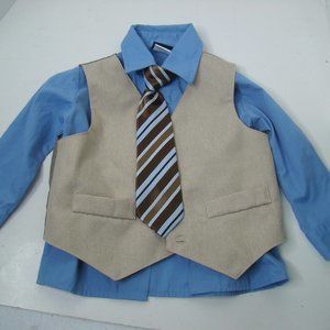 Great Guy toddler boy button down long sleeve shirt, vest & tie 2T Blue Tan